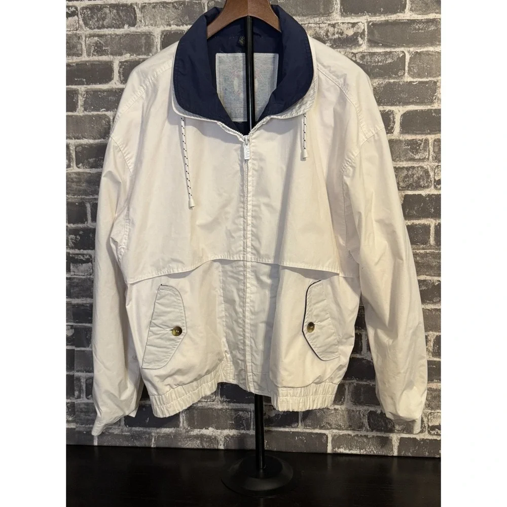 Motion Outerwear Vintage Nautical Windbreaker Jacket Size L White Navy